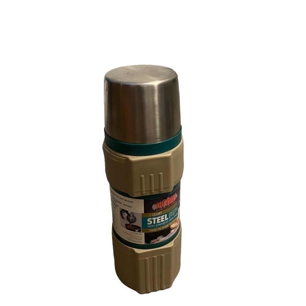 Vintage Insulated Thermos With Stopper 650 One Liter / 4 Cups Hot‎ or Cold Green